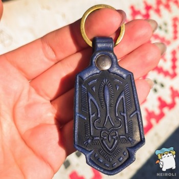 Брелок шкіряний Герб України. Синій. Ручна робота